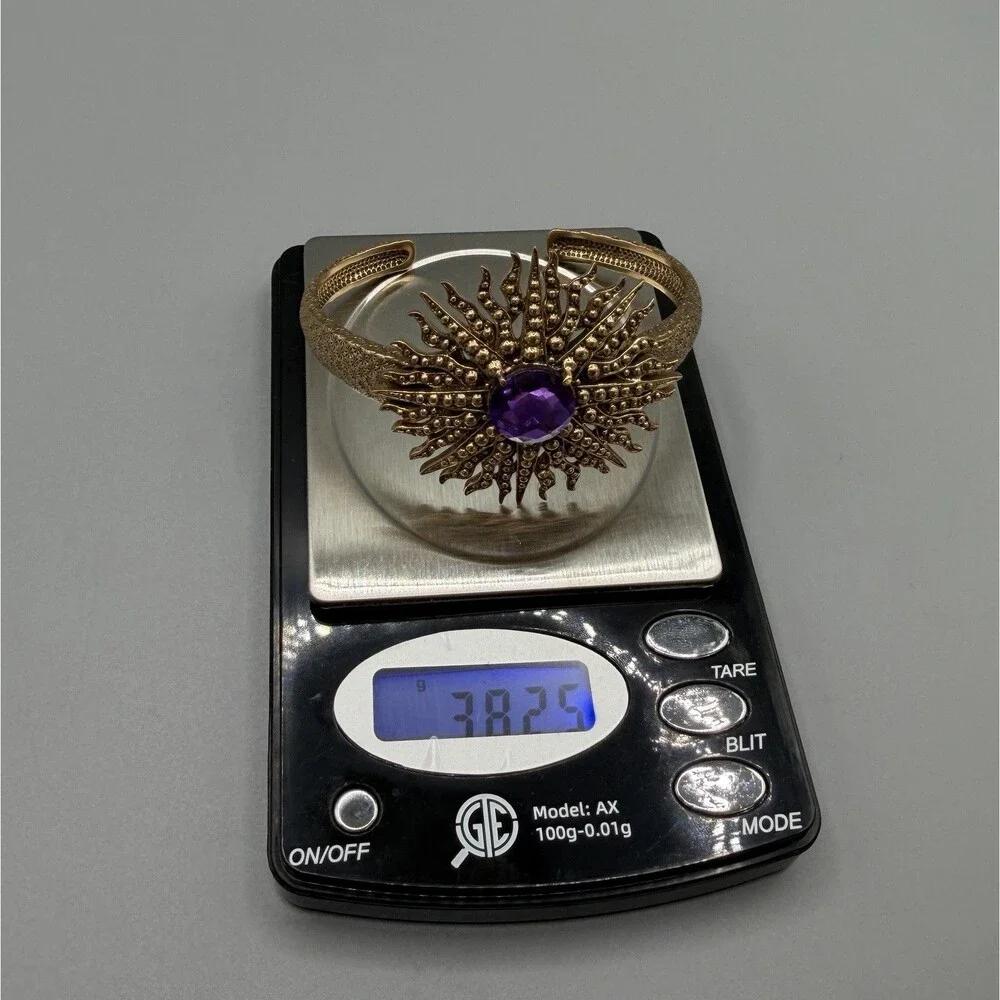 Nicky Butler Bronze Starburst Purple Quartz Statement Cuff Bracelet